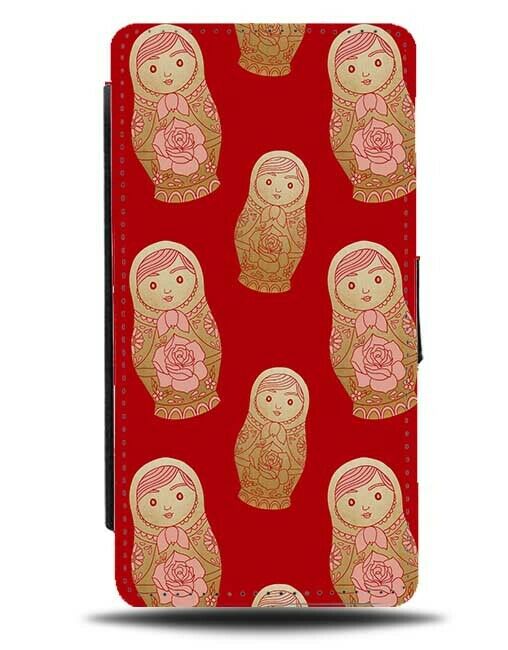 Red and Golden Babushka Russian Dolls Flip Wallet Case Stacking Dolls Toy F779