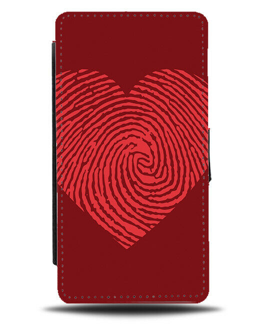 Love Heart Fingerprint Pattern Flip Cover Wallet Phone Case Design Dark Red A321