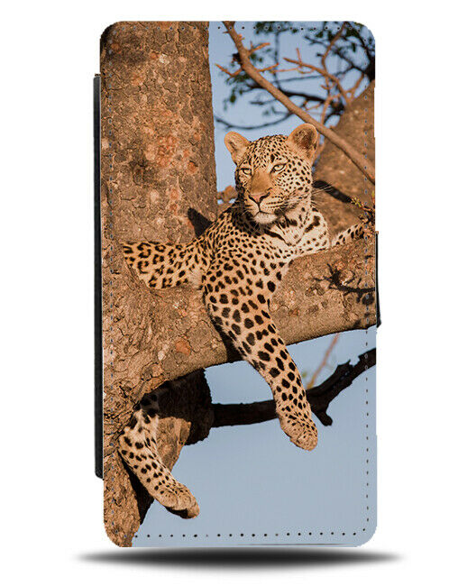 Leopard Chilling In Tree Flip Wallet Case Jungle Forrest Africa African H923