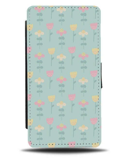 Mint Green and Cartoon Roses Flip Wallet Case Rose Drawing Flowers F054