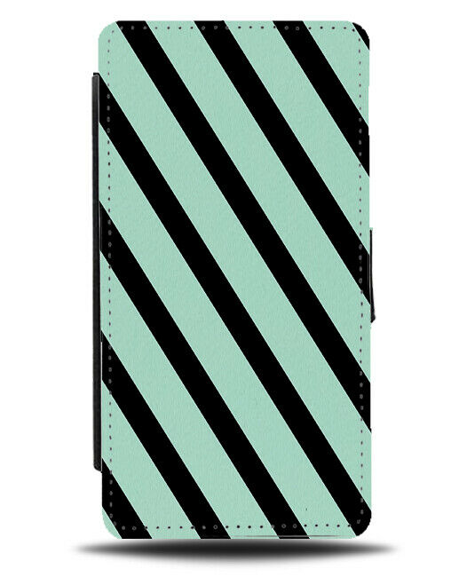 Mint Green and Black Stripey Pattern Flip Cover Wallet Phone Case Stripes i874