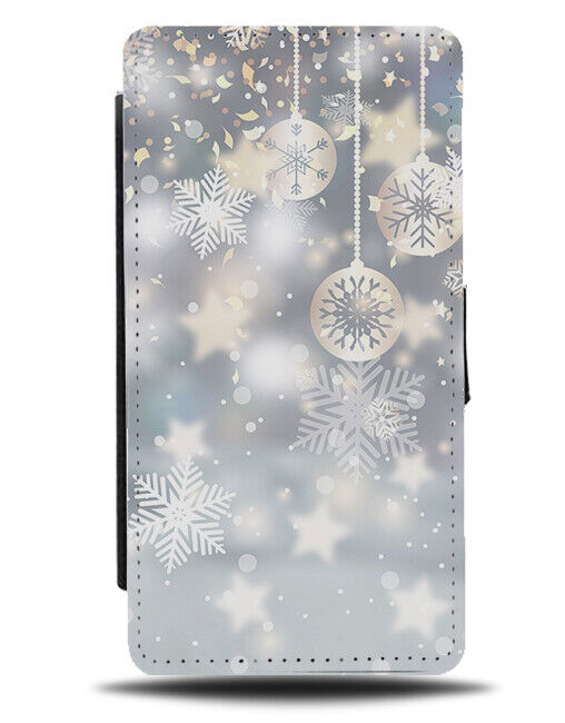 Silver Baubles and Snowflakes Flip Wallet Case Bauble Christmas Snowflake N882