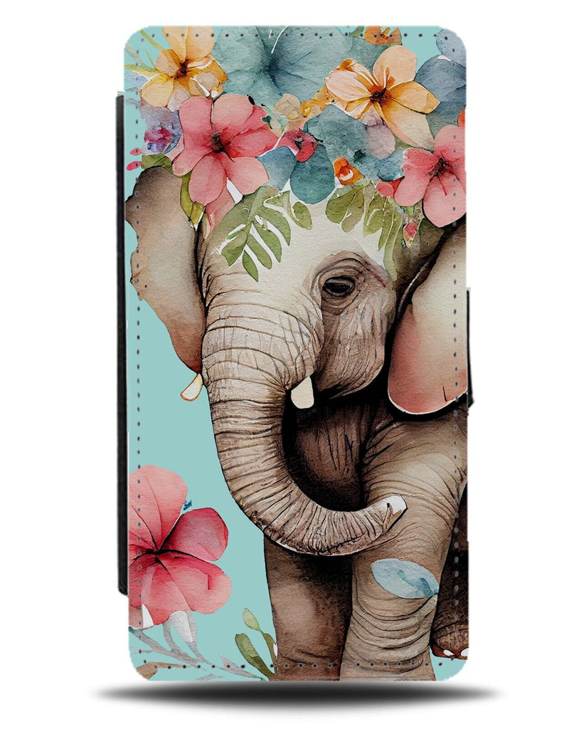 Floral Elephant Flip Wallet Case Elephants Flowers Flower Crown Asian Blue AM60