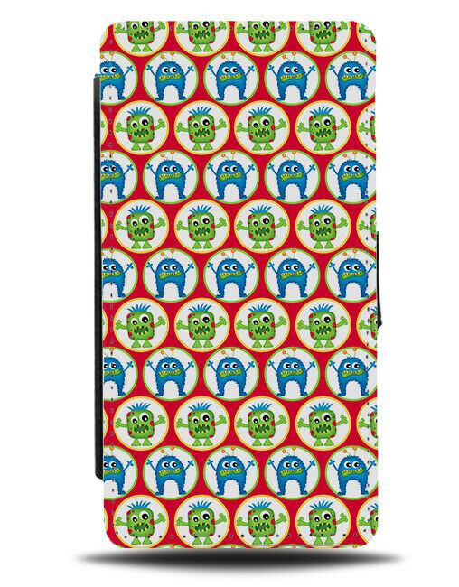 Green and Blue Monster Faces Flip Wallet Case Face Monsters Aliens E751