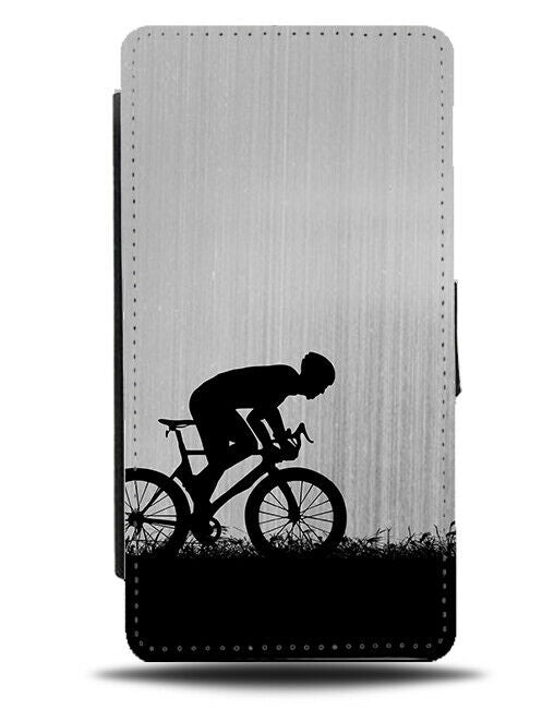 Mountainbike Flip Cover Wallet Phone Case Mountain Bike Biker Silver Grey i704