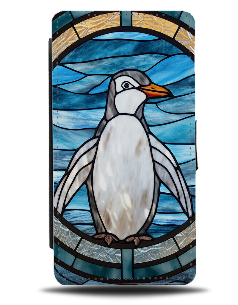 Penguin Polar Bird Stain Glass Flip Wallet Case Penguins Stained Birds CJ05