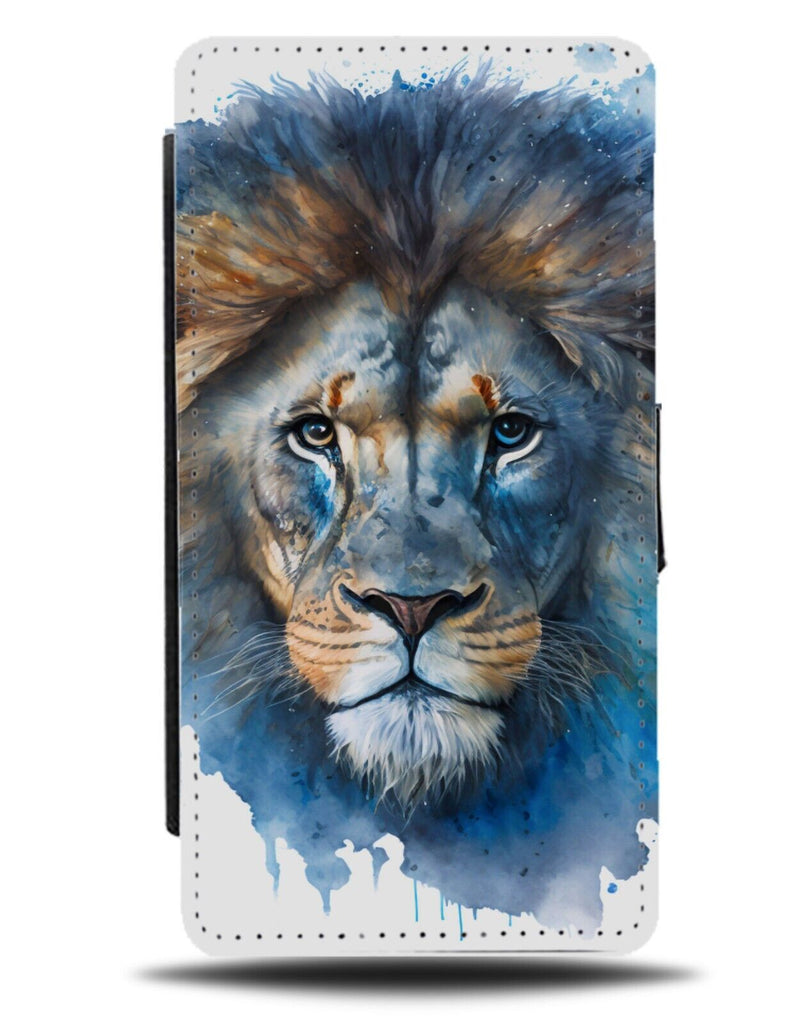 Blue Watercolour Lions Face Flip Wallet Case Lion Oil Painting Novelty Art BF69