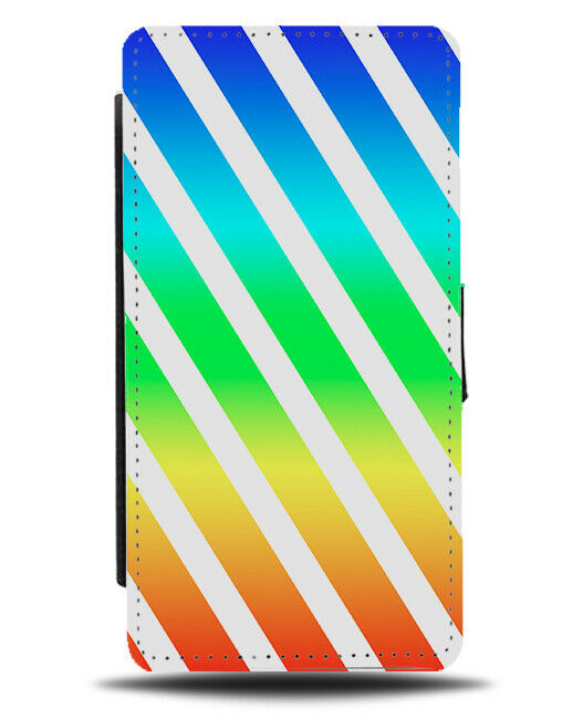 Rainbow and White Striped Flip Cover Wallet Phone Case Stripes Colourful & i856