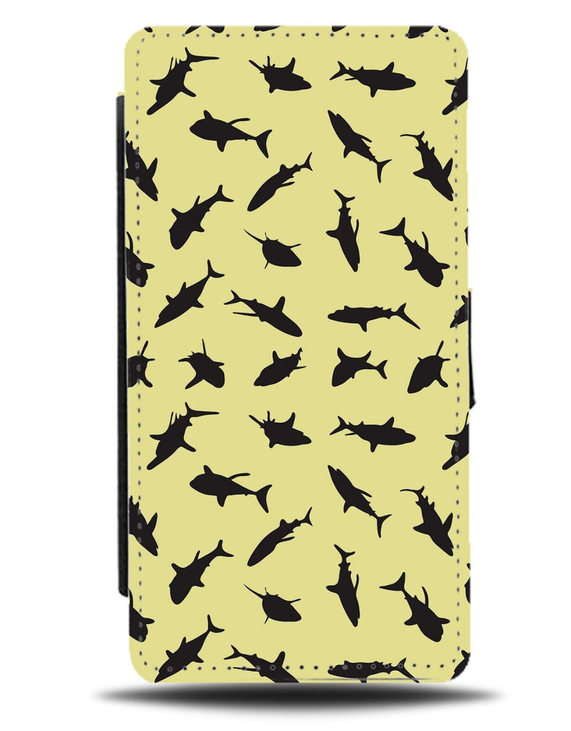 Pastel Yellow Great White Shark Shapes Flip Wallet Case Pale Light Sharks Ba77