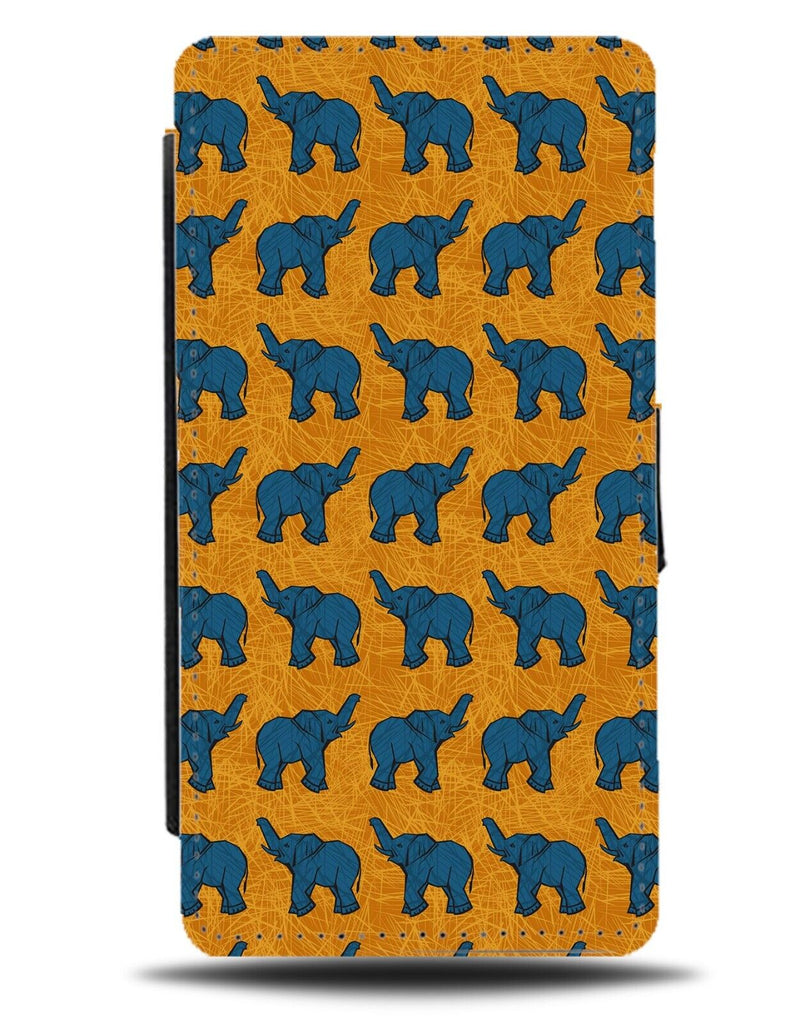 Orange and Dark Blue Elephant Wallpaper Pattern Flip Wallet Case Elephants AC69
