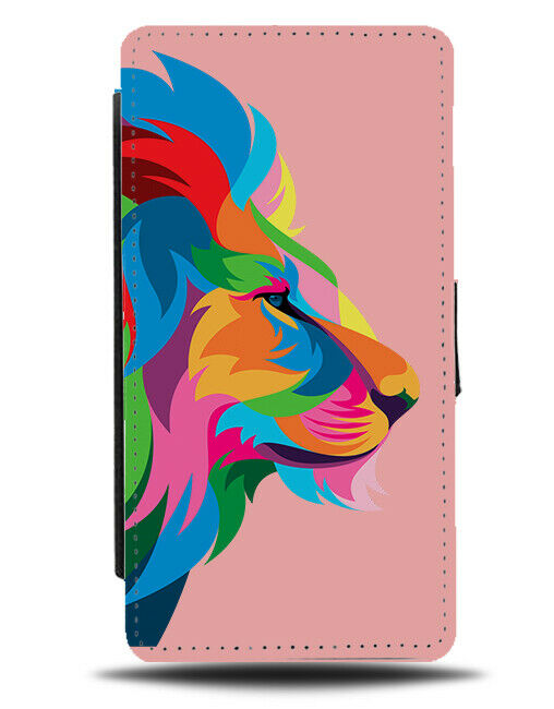 Baby Pink Colourful Lion Popart Flip Wallet Case Lions Head Mane Light H963