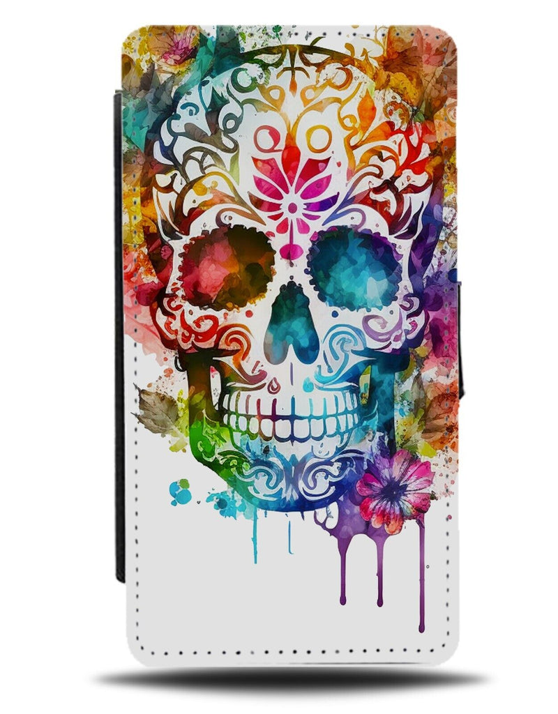 Colourful Dripping Sugar Skull Flip Wallet Case Rainbow Multicoloured Art CK12