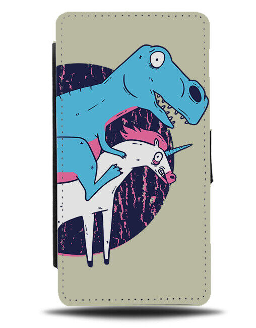 Funny Stupid Dinosaur Riding Unicorn Design Flip Wallet Case Vintage Horse K420
