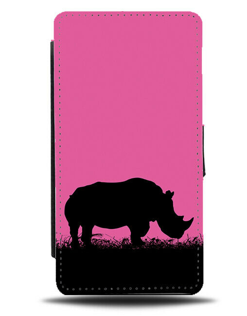Rhino Silhouette Flip Cover Wallet Phone Case Rhinos Hot Pink Rhinoceros I037