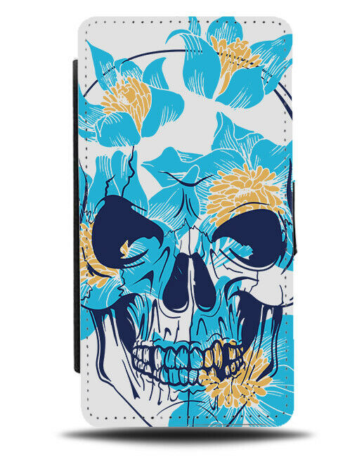 Blue Lily Skull Flip Wallet Phone Case Lilies Flowers Floral Skeleton E249