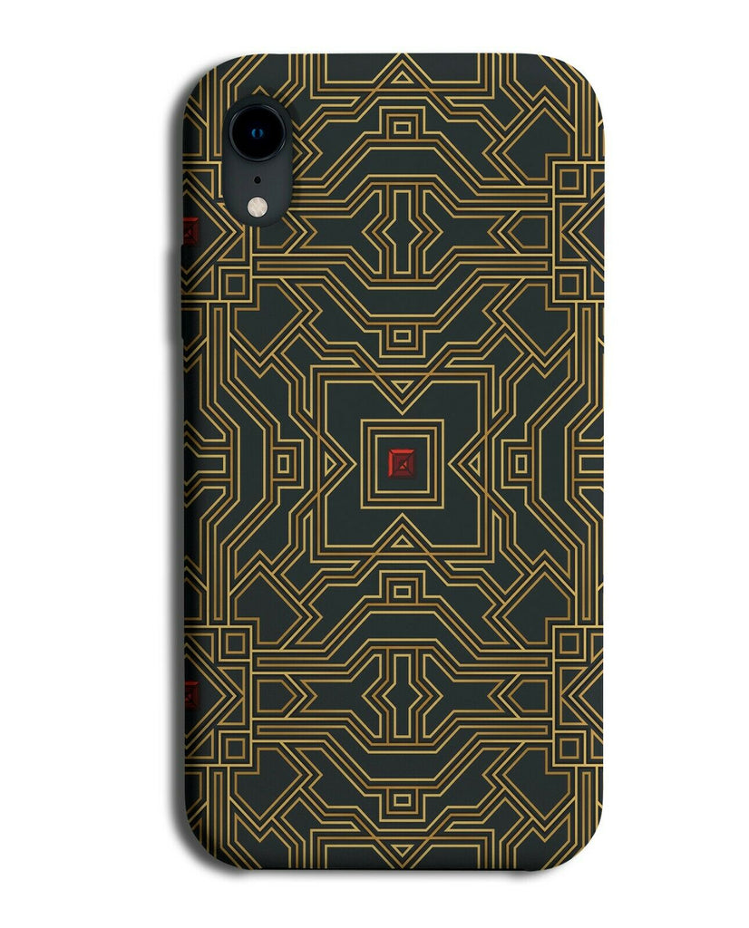 Red Gem Printed Gold Pattern Phone Case Cover Maze Mazes Gems Golden H636
