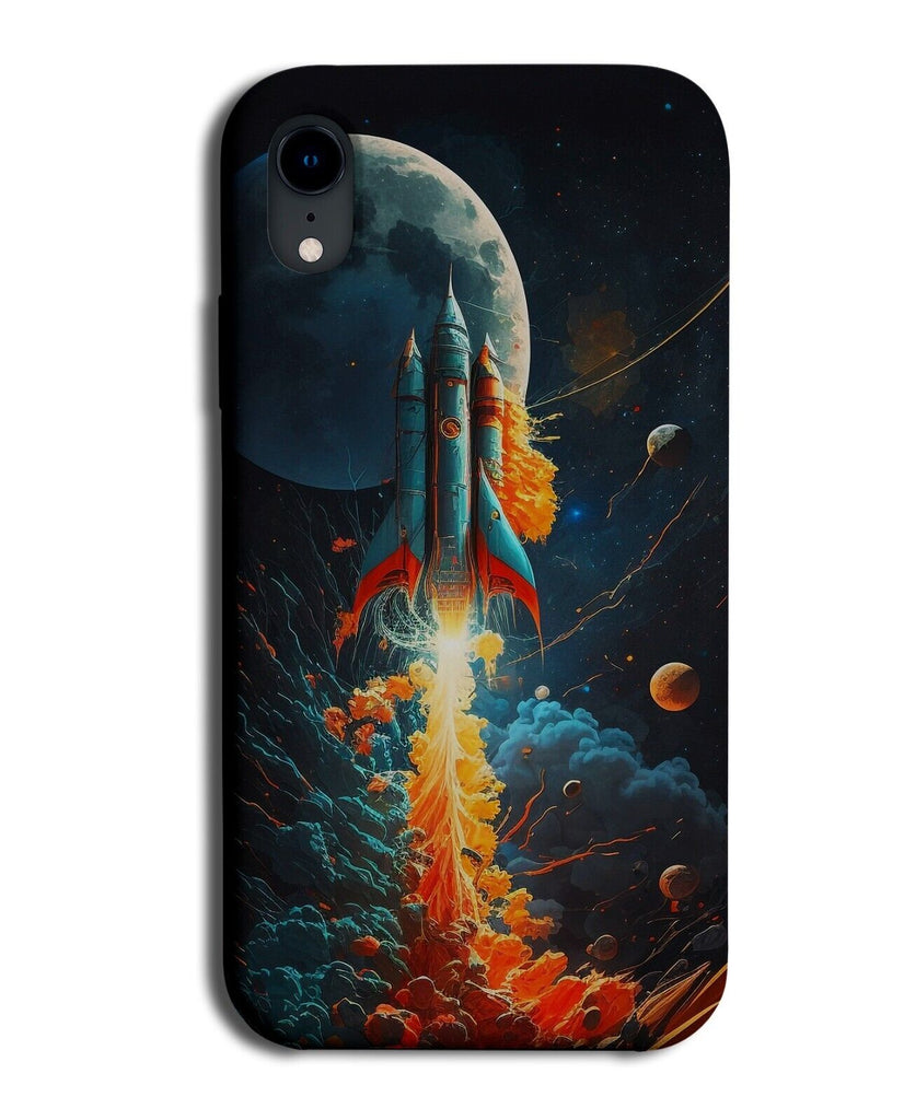 Rocket In Outer Space Phone Case Cover Firing Fire Into Moon Planets Stars CP95