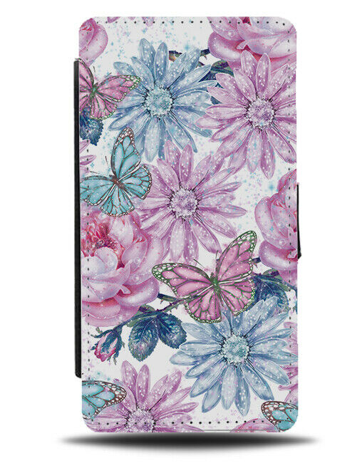 Floral Oil Painting Flip Wallet Case Watercolour Art Drawing Butterflies F970