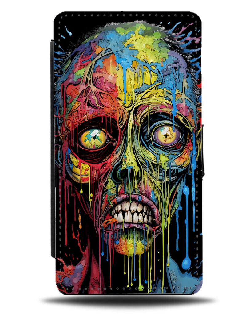 Colourful Pop Art Zombie Head Flip Wallet Case Zombies Face Novelty Fun DH05