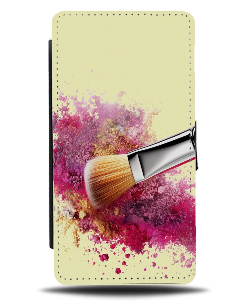 Pastel Yellow Pink Make Up Brush Design Flip Wallet Case Stroke Womens Girl DF39