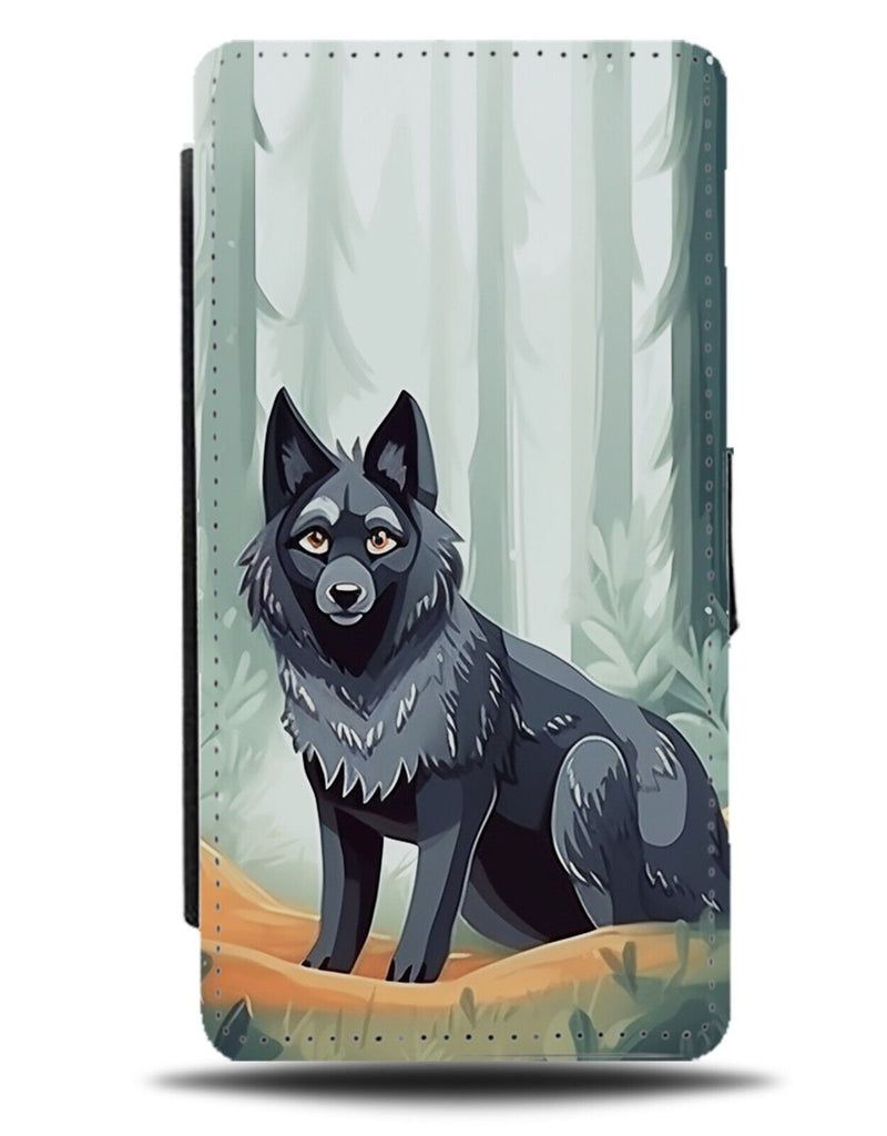 Cartoon Black Wolf Flip Wallet Case Wolves Werewolf Werewolves Scary Wolf's CW39