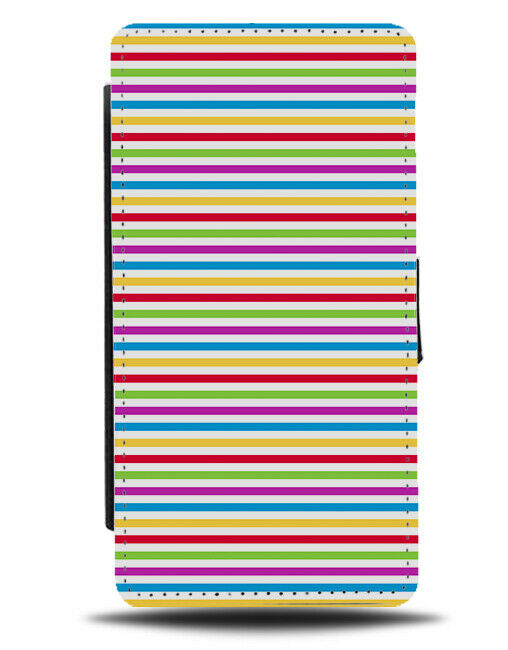 Colourful Striped Flip Wallet Case Stripes Rainbow Multicolour Kids Fun E754