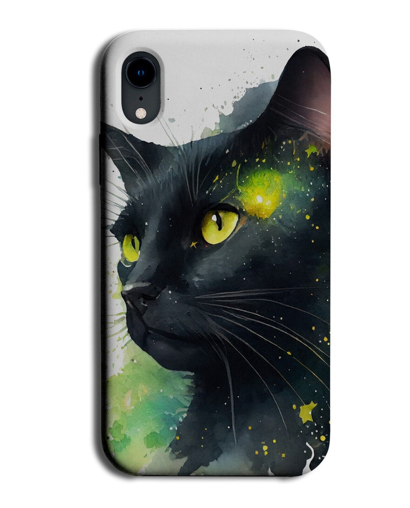 Majestic Black Cat Phone Case Cover Cats Eyes Watercolour Print Blackened AF83