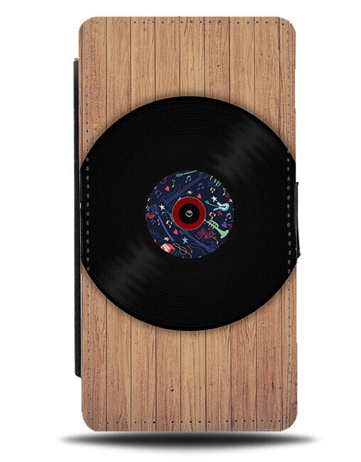 Vinyl Record On Wooden Background Flip Wallet Case Wood Vinyls 50s 60s K446