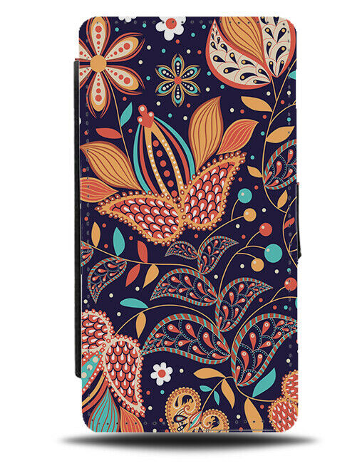 Abstract Flower Leaves Flip Wallet Case Flowers Retro Print Cartoon Flowery G645