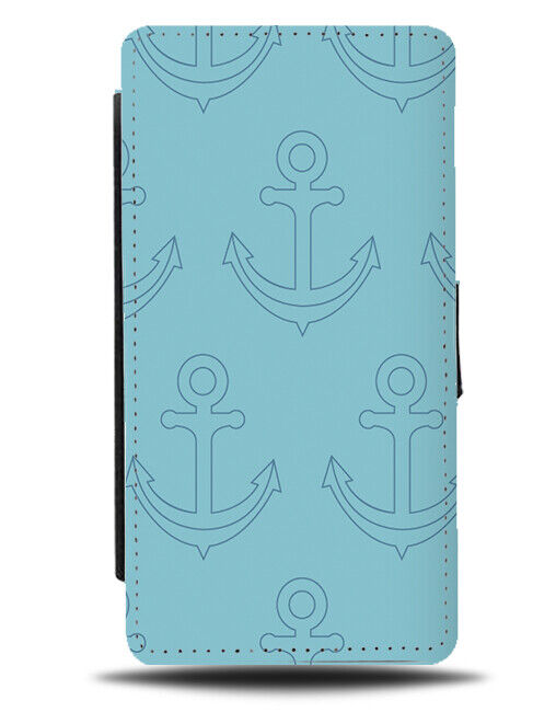 Baby Blue Anchor Pattern Flip Wallet Case Anchors Captain Boat Sailing E626