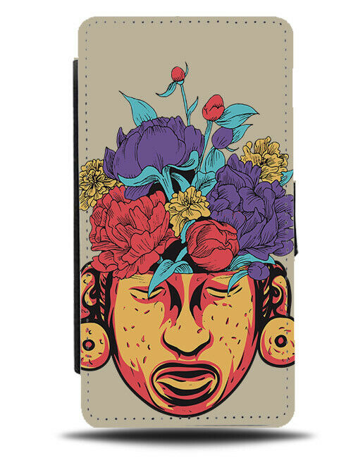 Traditional Statue With Flowers Flip Wallet Phone Case Floral Gold Head E293