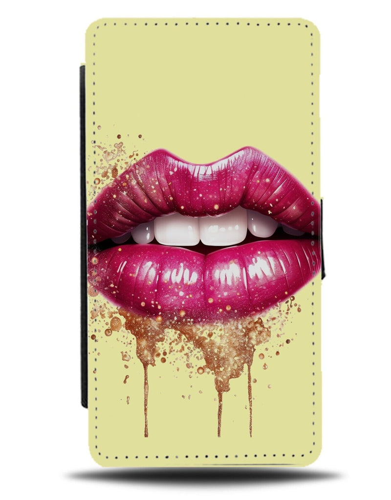 Pink Lipstick Lips Flip Wallet Case Girls Juicy Lip Kiss Art Shapes Mouth DF38