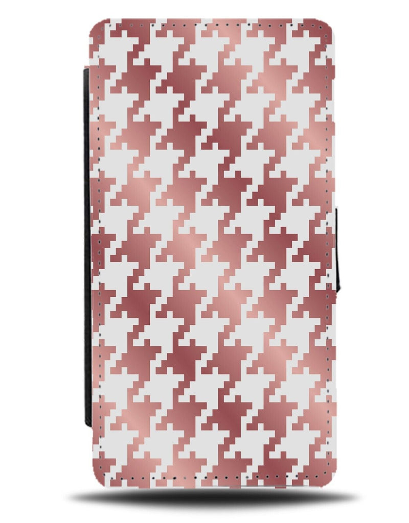 Rose Gold and White Houndstooth Flip Wallet Case Hounds Tooth DesignStyle BA01