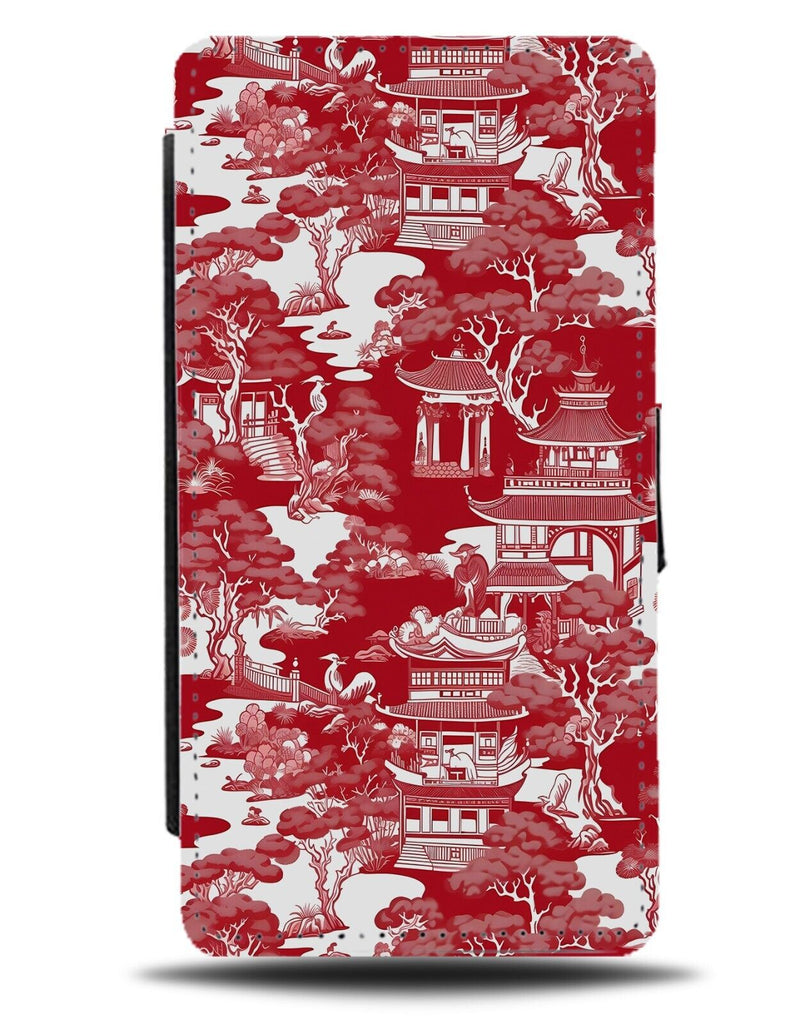 Chinese Buildings Pattern Flip Wallet Case China Asian Oriental Red Style CL60
