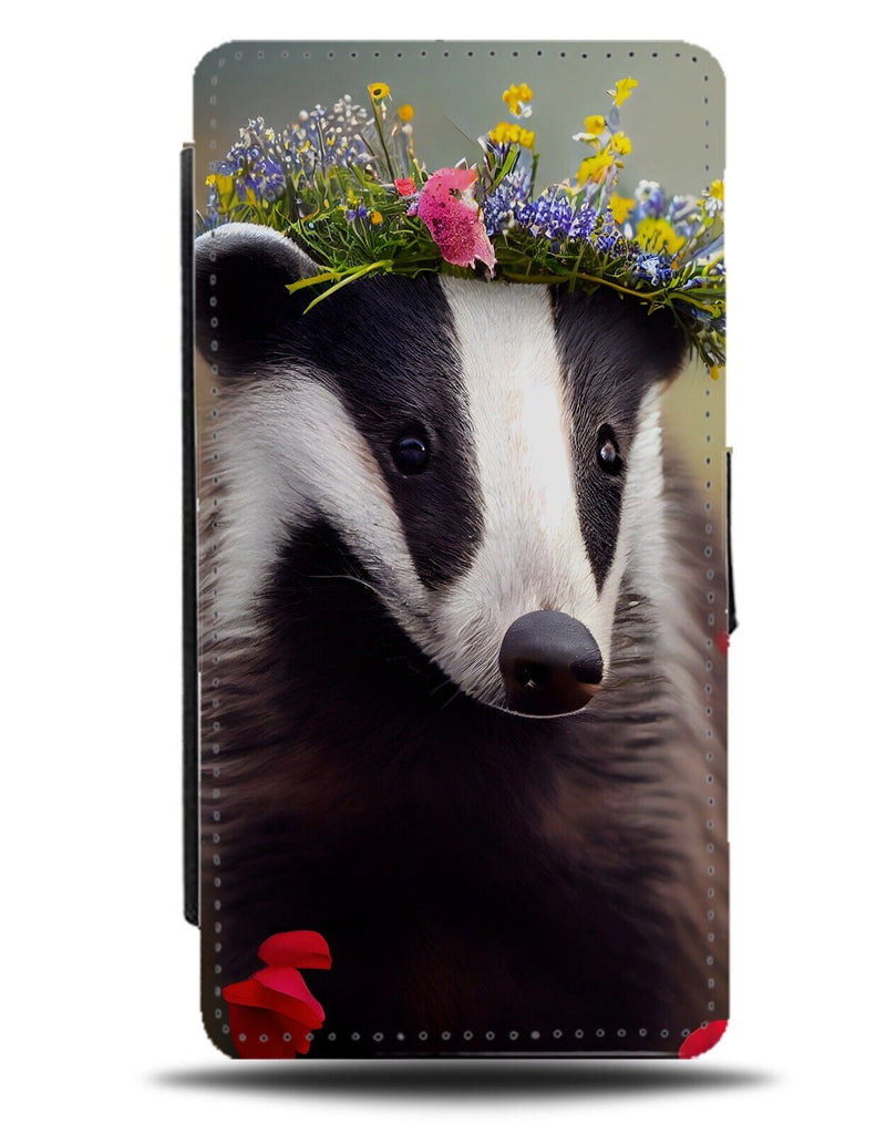 Badger In Flower Crown Flip Wallet Case Floral Funny Novelty Badgers Bager CG23