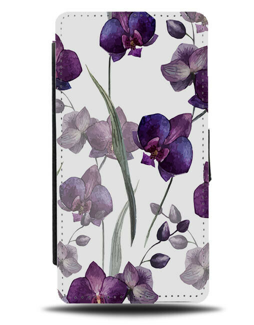 Hanging Purple Orchids Flip Wallet Case Orchid Floral Plant Stem Petals H014