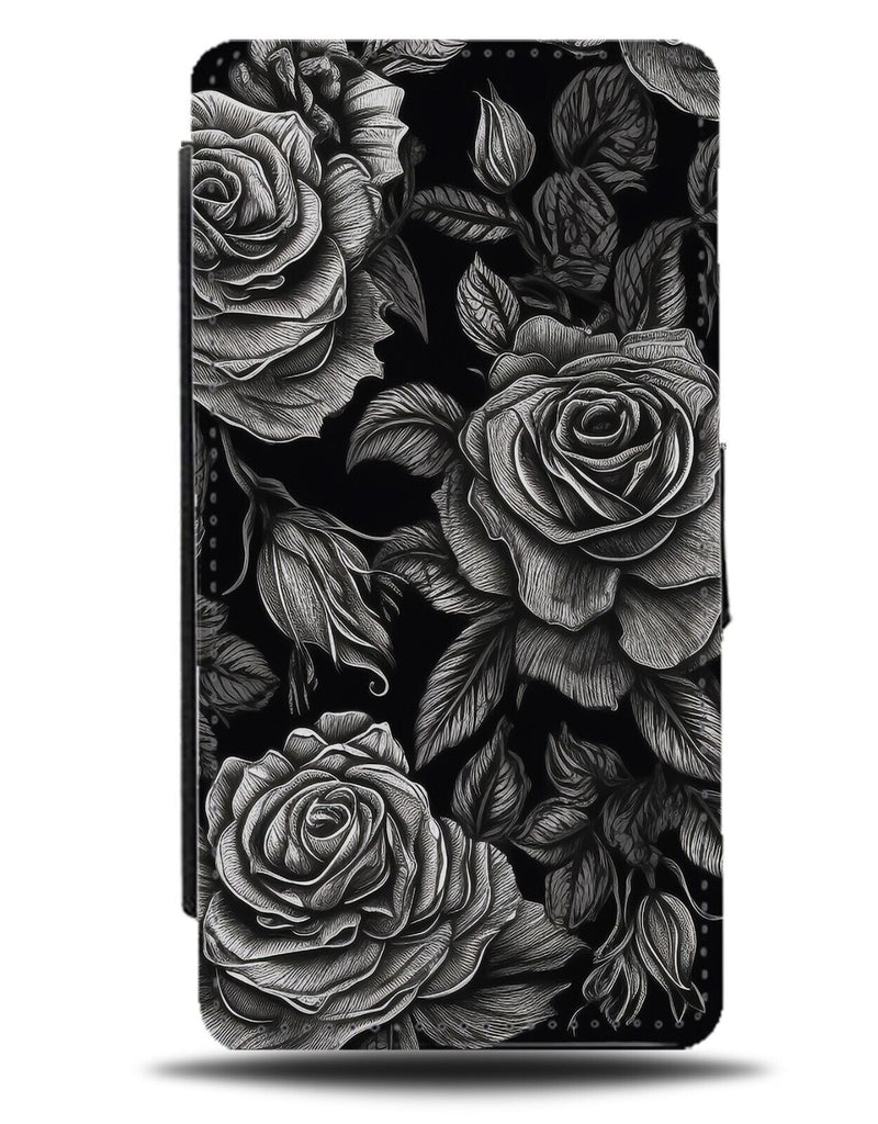 Gothic Black Roses Flip Wallet Case Rose Flowers Flower Floral Goth Dark CZ16