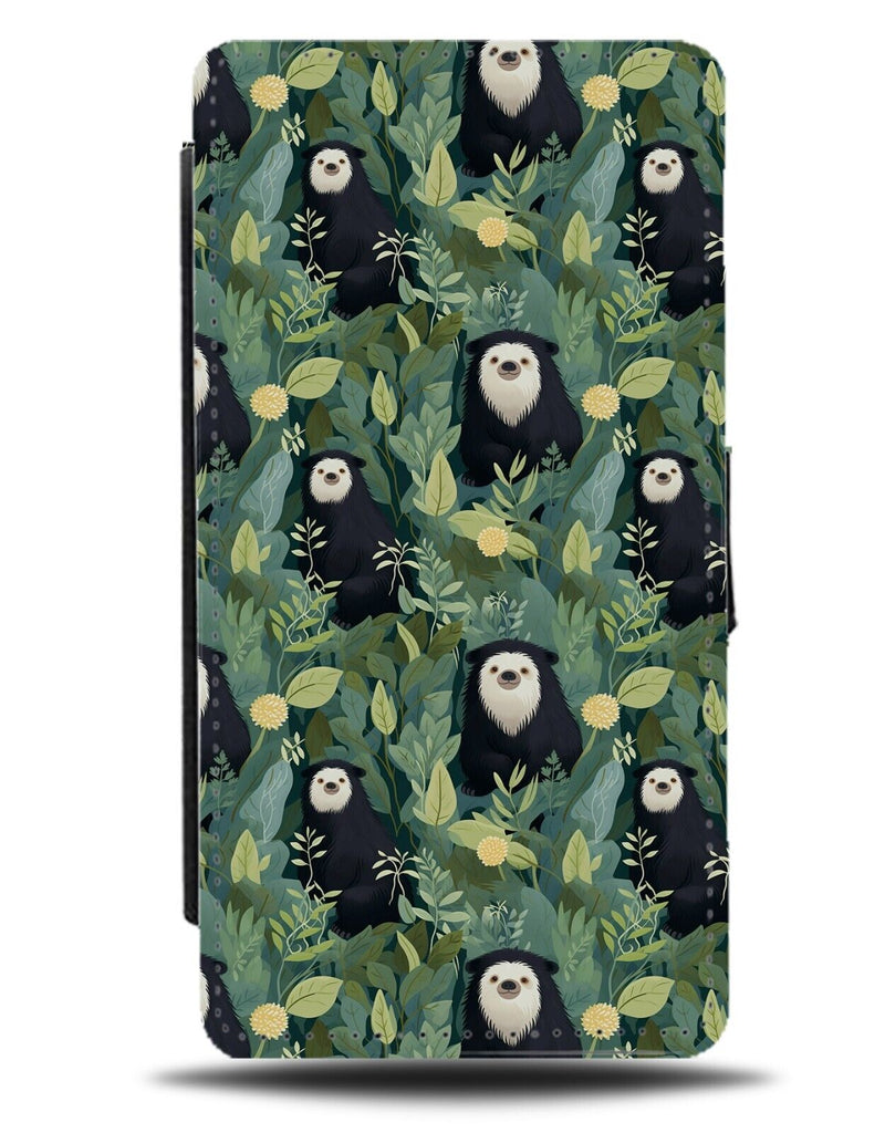 Sloth Bear In The Trees Pattern Flip Wallet Case Jungle Sloths Bears Black CG29