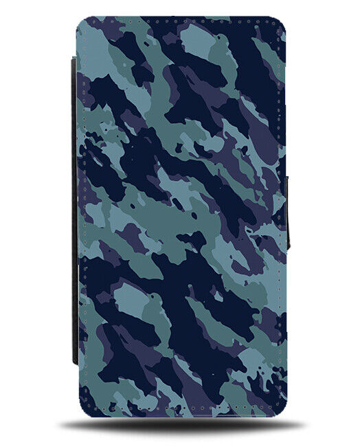 Blue Coloured Camo Print Flip Wallet Case Mens Boys Neon Camouflage K795