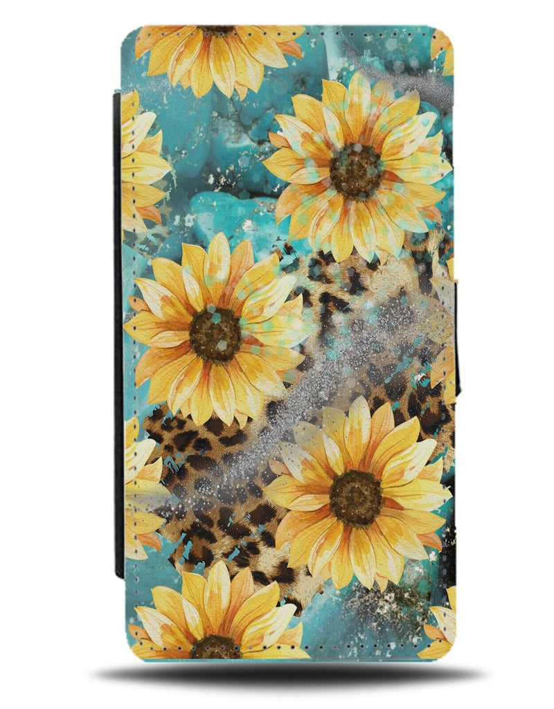 Sunflowers & Leopard Skin Mix Flip Wallet Case Animal Mash Up Style Design CV53