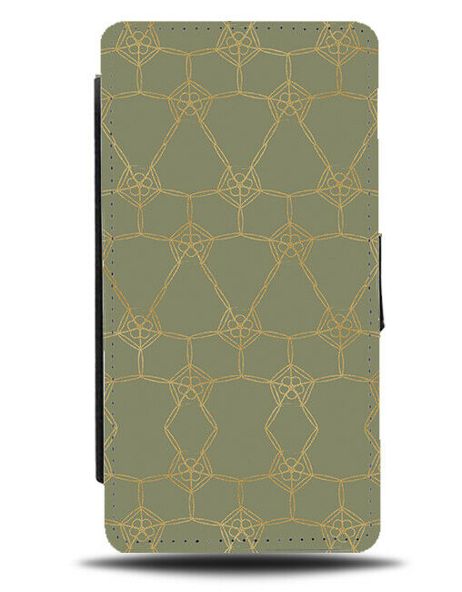 Green and Gold Geometric Shapes Flip Wallet Case Pattern Structure Golden F888