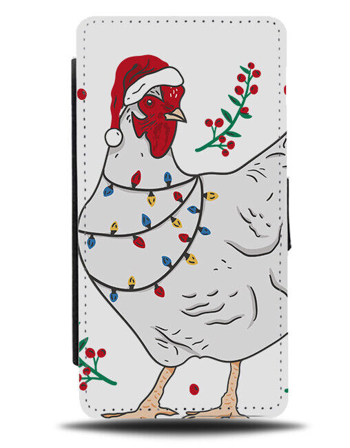 Christmas Chicken Flip Wallet Case Chickens Lights Tree Decorations Decor N696