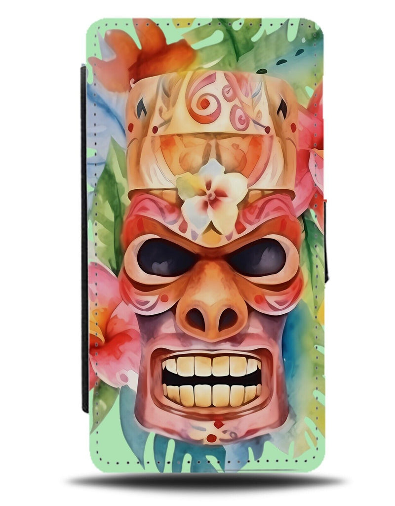 Colourful Hawaii Floral Tiki Mask Flip Wallet Case Luau Masks Traditional DA65