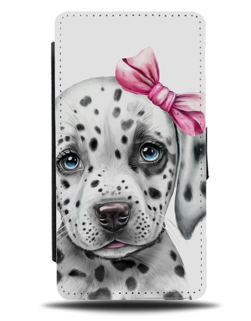 Puppy Dalmatian Puppy In Hair Bow Flip Wallet Case Bows Pink Dog Dalmatians AQ35
