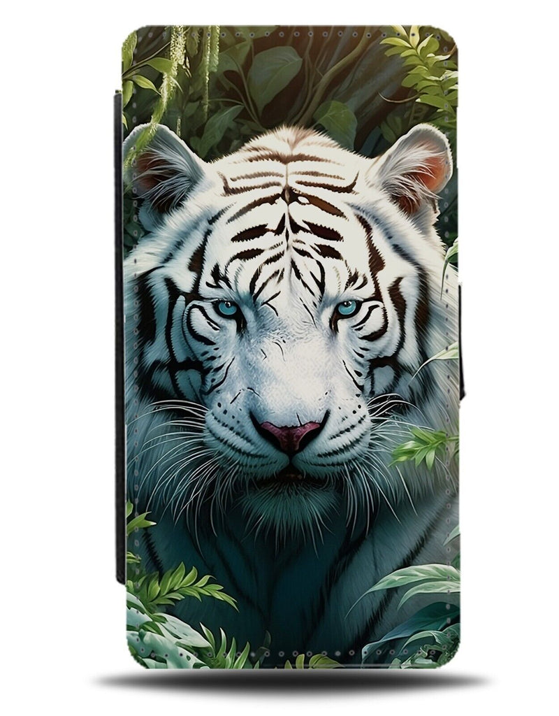 White Tigers Face Flip Wallet Case Tiger Coloured Blue Eyes Snow Coloured DD65