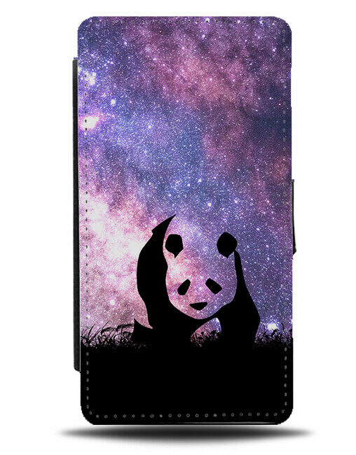 Panda Bear Flip Cover Wallet Phone Case Giant Pandas Space Stars Night Sky i187