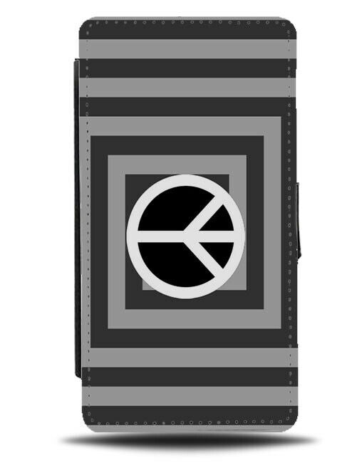 Black and Grey Peace Sign Flip Cover Wallet Phone Case Symbol Logo Airplane B933