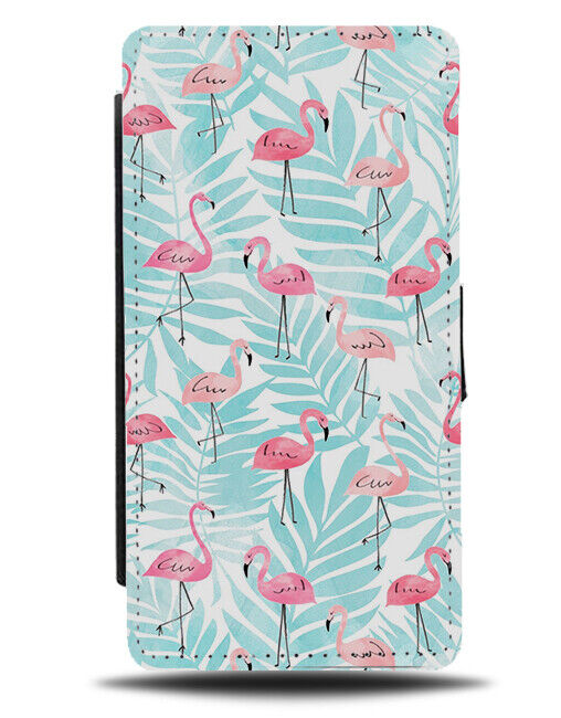 Watercolour Flamingos Palm Tree Leaves Flip Wallet Case Leaf Flamingo Print AA60