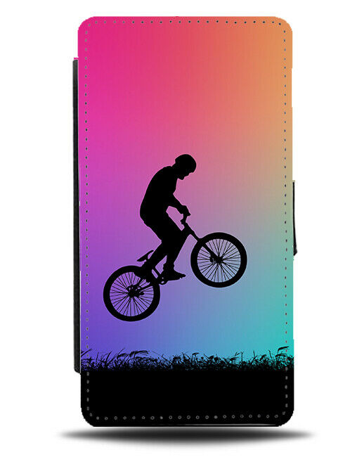 BMX Silohuette Flip Cover Wallet Phone Case Bike Wheels Multicoloured Shape i627