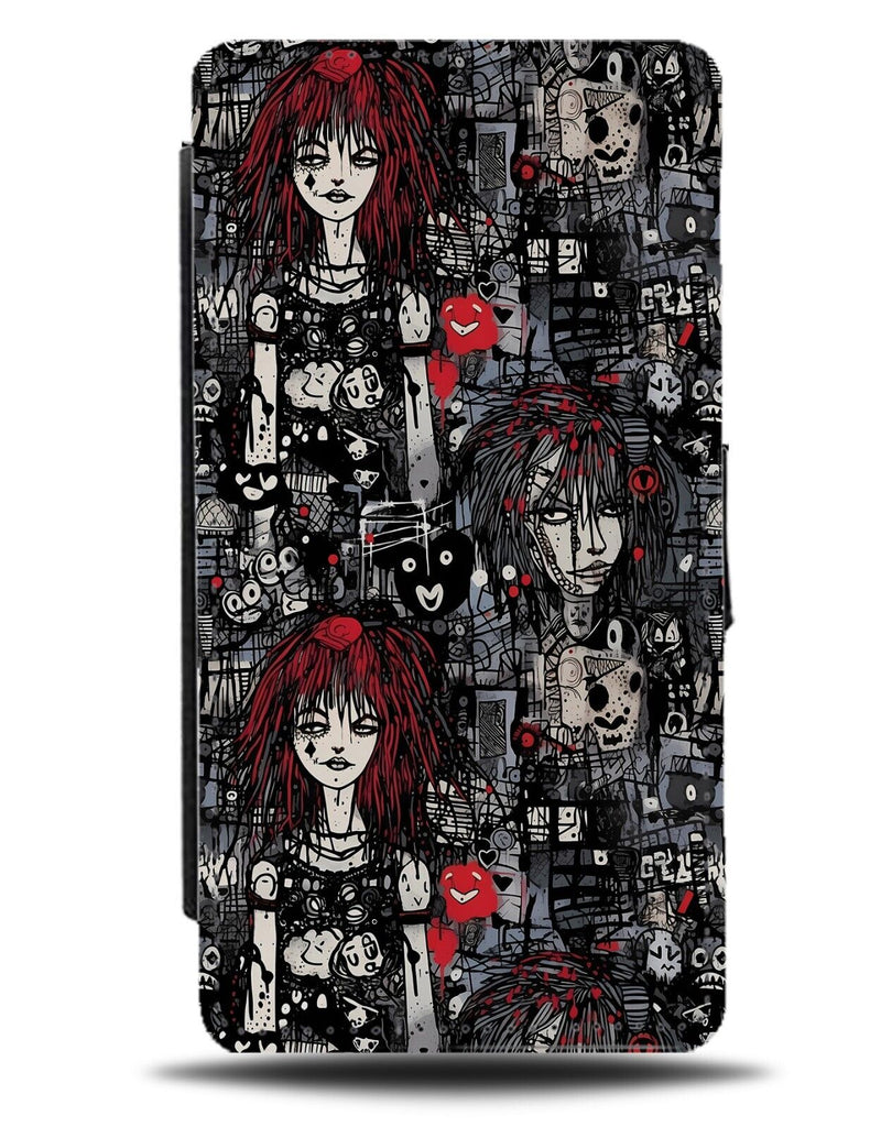 Emo Doodles Pattern Flip Wallet Case Emos Dark Goth Gothic Sketches Artwork CY38